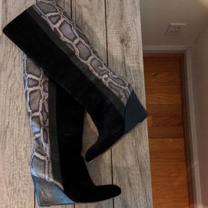 Loft suede/snake tall wedge boots